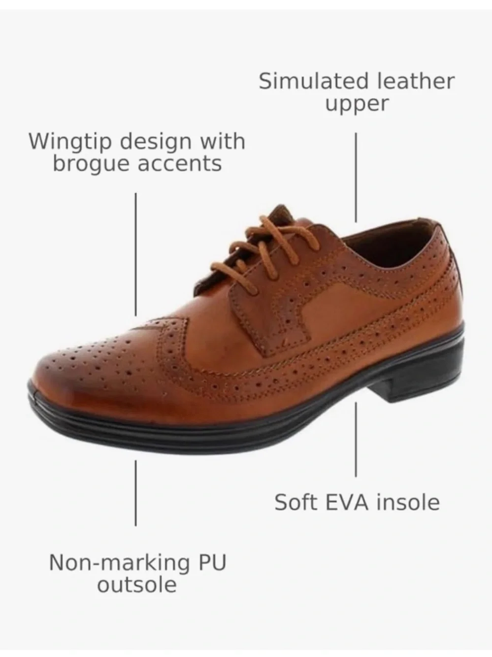 Deer Stags Boys' Ace Formal Dress Shoe Wingtip Oxford